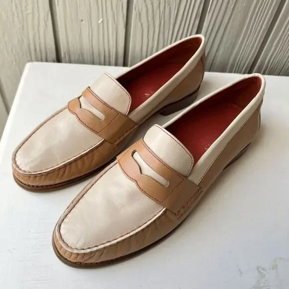 Vintage 90s Cole Haan Loafers 9 Cream Tan Penny Shoes NWOB - Picture 1 of 15
